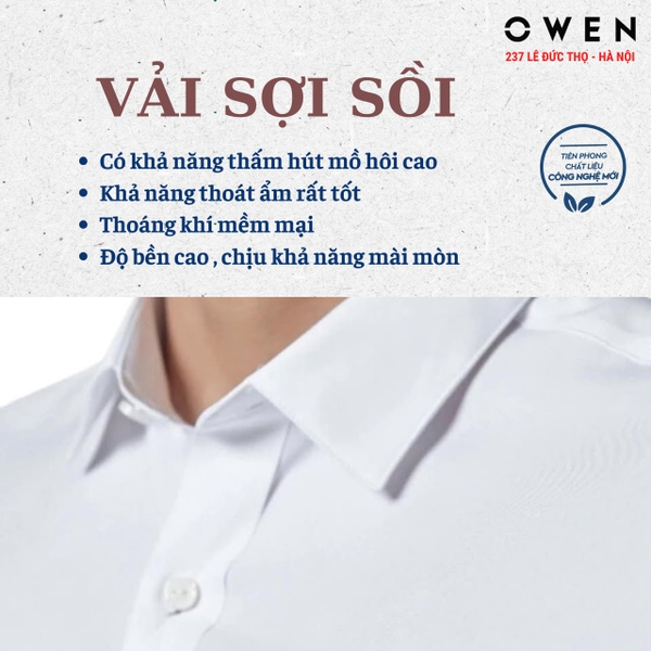 Áo sơ mi trắng nam Owen AS240103D – Slim Fit - dài tay - không túi ngực - vải sợi sồi (AS221199D -AS230329D)