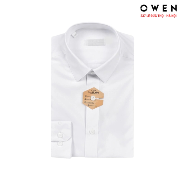 Áo sơ mi trắng nam Owen AS240103D – Slim Fit - dài tay - không túi ngực - vải sợi sồi (AS221199D -AS230329D)