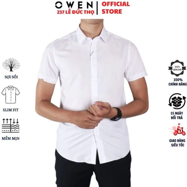 Áo Sơ Mi Trắng Nam Tay Ngắn Owen AS260524NV Slim Fit Không Túi