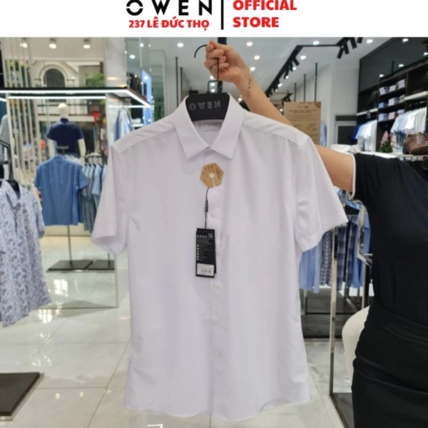 Áo Sơ Mi Trắng Nam Tay Ngắn Owen AS260524NV Slim Fit Không Túi