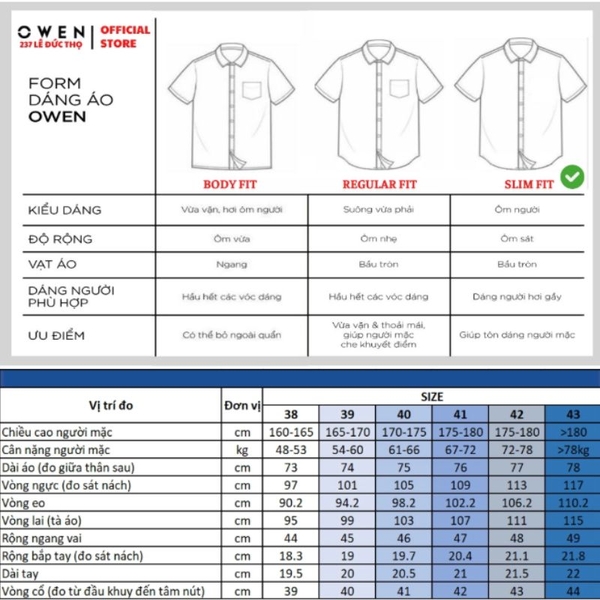 Áo Sơ Mi Trắng Nam Tay Ngắn Owen AS260524NV Slim Fit Không Túi