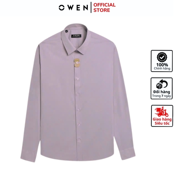 Áo sơ mi nam tay dài Owen AS250082D màu hồng nhạt dáng ôm slim fit tà lượn không túi chất liệu Bamboo spandex