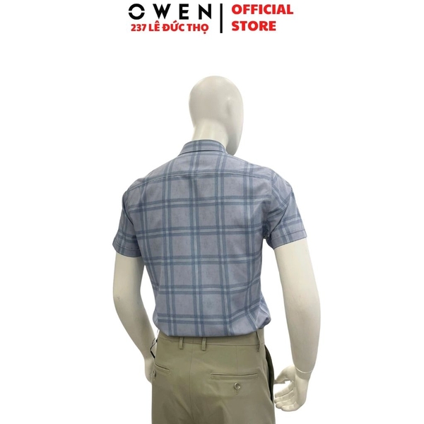 Áo Sơ Mi Nam Tay Ngắn Owen AB260010NT Xanh Body Fit Có Túi