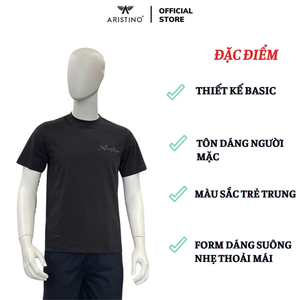 Áo Thun Nam Tay Ngắn Không Cổ Aristino ATS006AS0 Màu: Đen 9