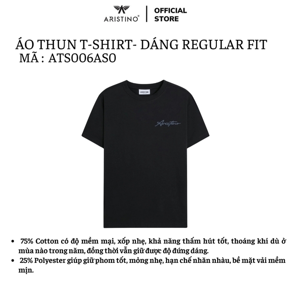 Áo Thun Nam Tay Ngắn Không Cổ Aristino ATS006AS0 Màu: Đen 9