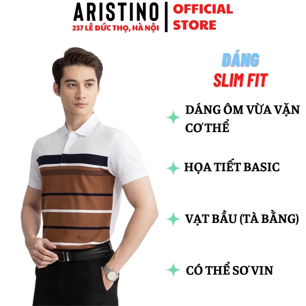 Áo Thun Polo Nam Cổ Bẻ Aristino APS128S3 màu Nâu 116 Kẻ Jacquard