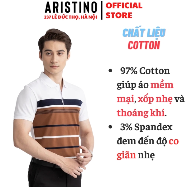 Áo Thun Polo Nam Cổ Bẻ Aristino APS128S3 màu Nâu 116 Kẻ Jacquard