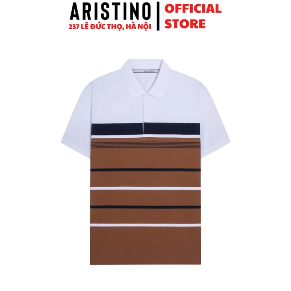 Áo Thun Polo Nam Cổ Bẻ Aristino APS128S3 màu Nâu 116 Kẻ Jacquard