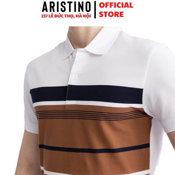 Áo Thun Polo Nam Cổ Bẻ Aristino APS128S3 màu Nâu 116 Kẻ Jacquard