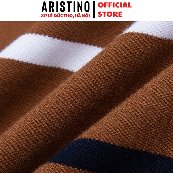 Áo Thun Polo Nam Cổ Bẻ Aristino APS128S3 màu Nâu 116 Kẻ Jacquard