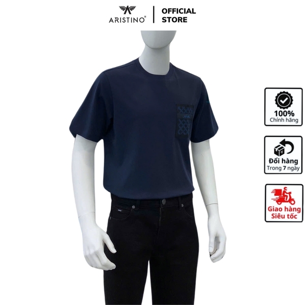 Áo Thun Nam Tay Ngắn Không Cổ Aristino ATS009AS0 màu xanh tím than 12