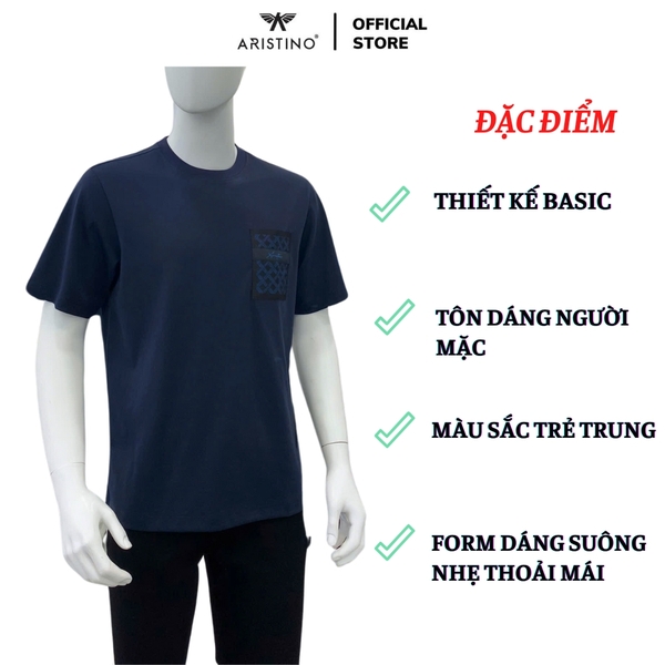 Áo Thun Nam Tay Ngắn Không Cổ Aristino ATS009AS0 màu xanh tím than 12