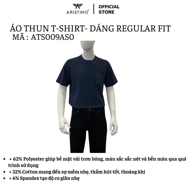 Áo Thun Nam Tay Ngắn Không Cổ Aristino ATS009AS0 màu xanh tím than 12