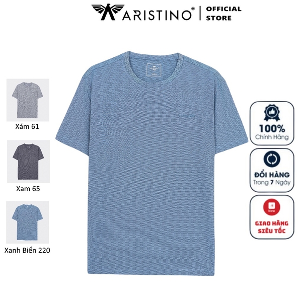 Áo Thun Nam Tay Ngắn Không Cổ Aristino ATS031S2 Dáng Suông Chất Liệu Polyester Kẻ Ngang 3 màu lựa chọn