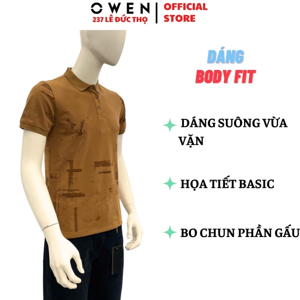 Áo Thun polo Nam Tay Ngắn Có Cổ Owen APV262004 màu nâu dáng suông body fit xẻ tà chất liệu cotton spandex