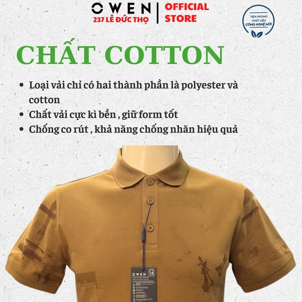 Áo Thun polo Nam Tay Ngắn Có Cổ Owen APV262004 màu nâu dáng suông body fit xẻ tà chất liệu cotton spandex