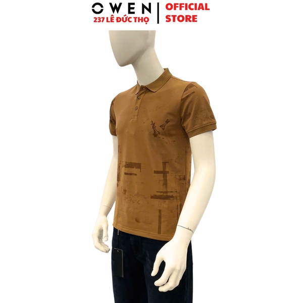Áo Thun polo Nam Tay Ngắn Có Cổ Owen APV262004 màu nâu dáng suông body fit xẻ tà chất liệu cotton spandex