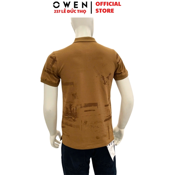 Áo Thun polo Nam Tay Ngắn Có Cổ Owen APV262004 màu nâu dáng suông body fit xẻ tà chất liệu cotton spandex