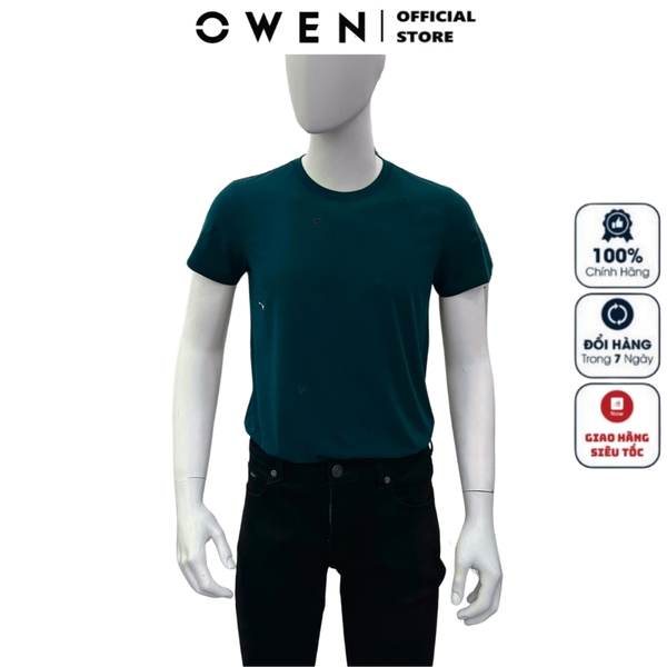 Áo Thun Nam Tay Ngắn Không Cổ Owen TSN233249 màu xanh đen dáng suông tà bằng cổ tròn chất liệu cotton modal