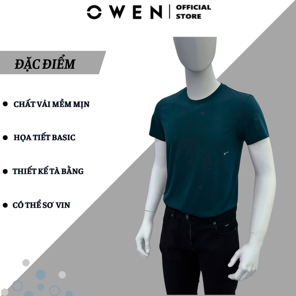 Áo Thun Nam Tay Ngắn Không Cổ Owen TSN233249 màu xanh đen dáng suông tà bằng cổ tròn chất liệu cotton modal