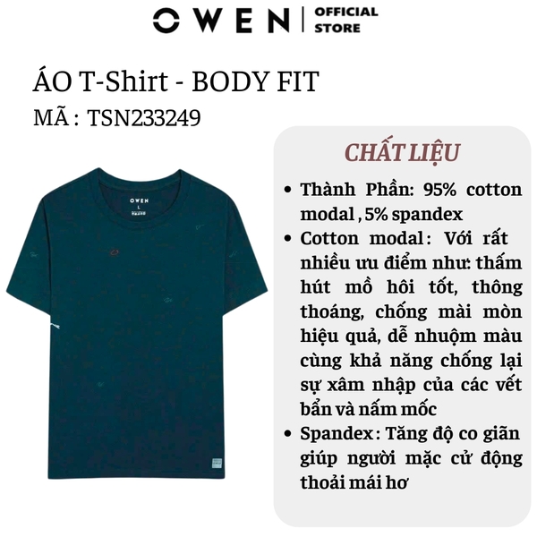 Áo Thun Nam Tay Ngắn Không Cổ Owen TSN233249 màu xanh đen dáng suông tà bằng cổ tròn chất liệu cotton modal