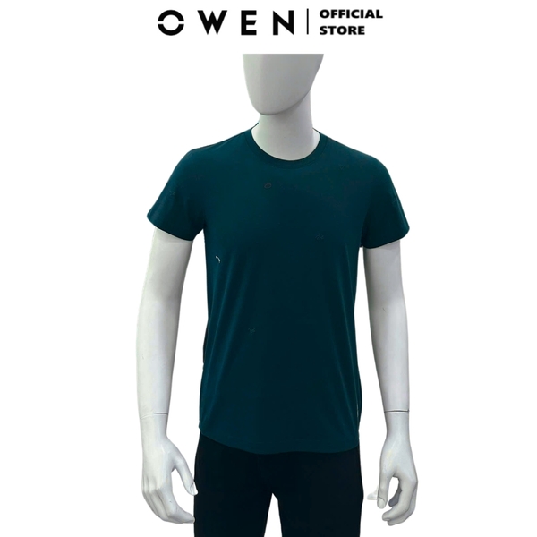 Áo Thun Nam Tay Ngắn Không Cổ Owen TSN233249 màu xanh đen dáng suông tà bằng cổ tròn chất liệu cotton modal