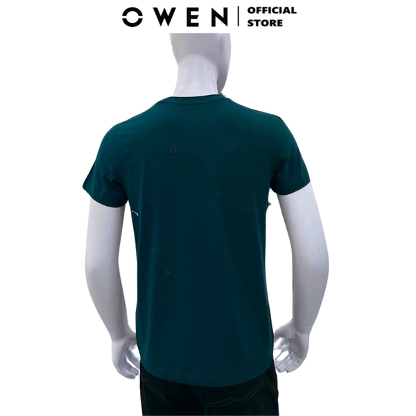 Áo Thun Nam Tay Ngắn Không Cổ Owen TSN233249 màu xanh đen dáng suông tà bằng cổ tròn chất liệu cotton modal