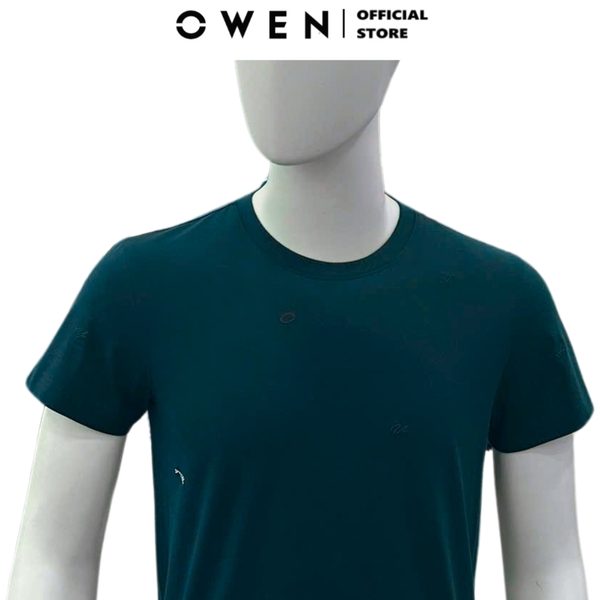Áo Thun Nam Tay Ngắn Không Cổ Owen TSN233249 màu xanh đen dáng suông tà bằng cổ tròn chất liệu cotton modal