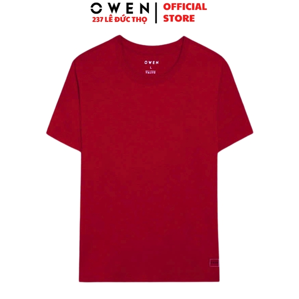Áo Thun Nam Tay Ngắn Không Cổ Owen TSN233250 màu đỏ dáng suông tà bằng cổ tròn chất liệu cotton modal