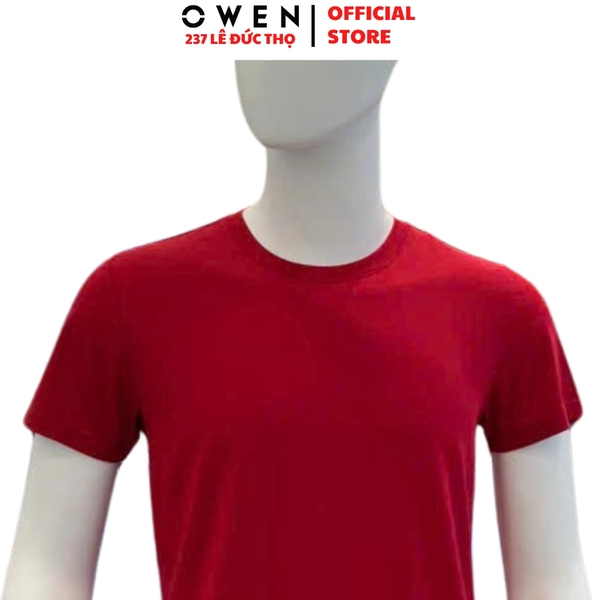 Áo Thun Nam Tay Ngắn Không Cổ Owen TSN233250 màu đỏ dáng suông tà bằng cổ tròn chất liệu cotton modal