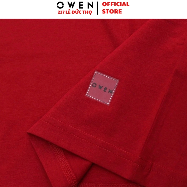 Áo Thun Nam Tay Ngắn Không Cổ Owen TSN233250 màu đỏ dáng suông tà bằng cổ tròn chất liệu cotton modal