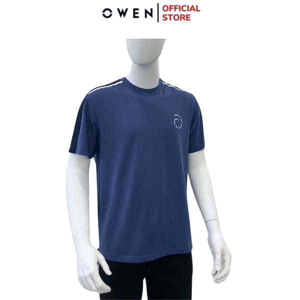 Áo Thun Nam Tay Ngắn Không Cổ Owen TSN253668 màu xanh dương dáng body fit tà bằng cổ tròn chất liệu cotton