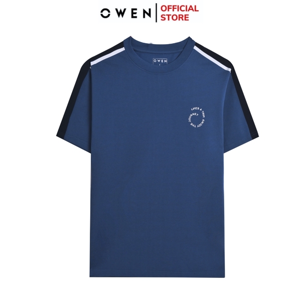 Áo Thun Nam Tay Ngắn Không Cổ Owen TSN253668 màu xanh dương dáng body fit tà bằng cổ tròn chất liệu cotton
