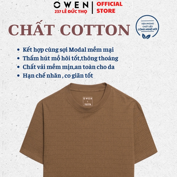 Áo Thun Nam Tay Ngắn Không Cổ Owen TSN253671 màu nâu dáng body fit tà bằng Chất liệu CVC Spandex