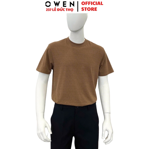 Áo Thun Nam Tay Ngắn Không Cổ Owen TSN253671 màu nâu dáng body fit tà bằng Chất liệu CVC Spandex