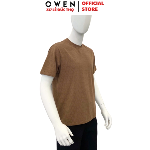 Áo Thun Nam Tay Ngắn Không Cổ Owen TSN253671 màu nâu dáng body fit tà bằng Chất liệu CVC Spandex