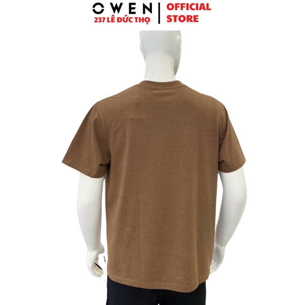 Áo Thun Nam Tay Ngắn Không Cổ Owen TSN253671 màu nâu dáng body fit tà bằng Chất liệu CVC Spandex