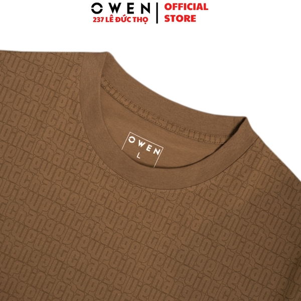 Áo Thun Nam Tay Ngắn Không Cổ Owen TSN253671 màu nâu dáng body fit tà bằng Chất liệu CVC Spandex