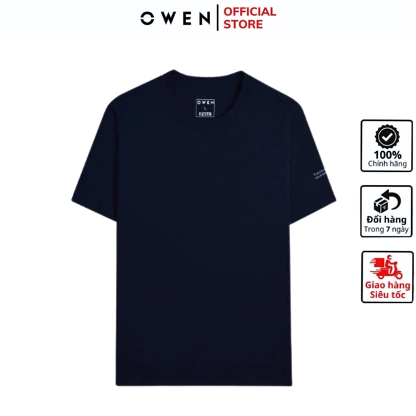 Áo Thun Nam Tay Ngắn Không Cổ Owen TSN253673 màu xanh tím than dáng body fit tà bằng cổ tròn chất liệu cotton
