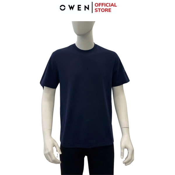 Áo Thun Nam Tay Ngắn Không Cổ Owen TSN253673 màu xanh tím than dáng body fit tà bằng cổ tròn chất liệu cotton