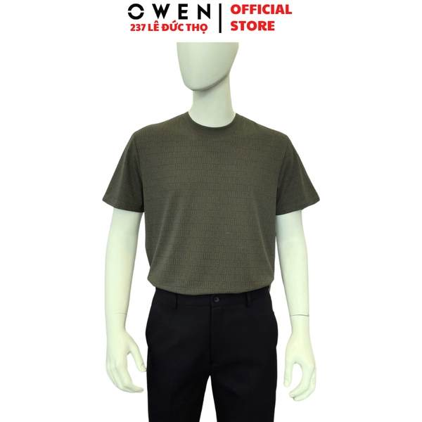 Áo Thun Nam Tay Ngắn Không Cổ Owen TSN253674 màu rêu dáng body fit tà bằng Chất liệu CVC Spandex