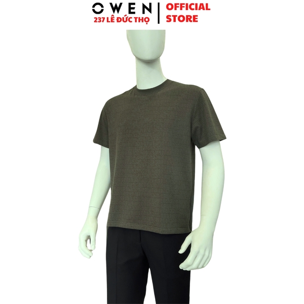 Áo Thun Nam Tay Ngắn Không Cổ Owen TSN253674 màu rêu dáng body fit tà bằng Chất liệu CVC Spandex