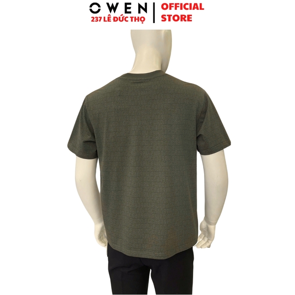 Áo Thun Nam Tay Ngắn Không Cổ Owen TSN253674 màu rêu dáng body fit tà bằng Chất liệu CVC Spandex
