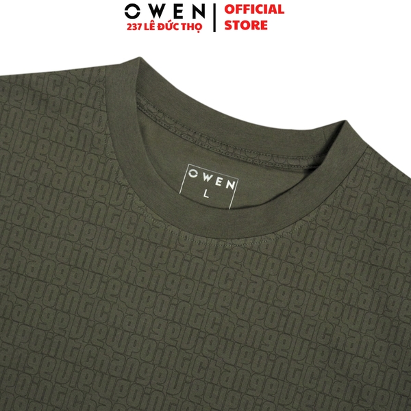 Áo Thun Nam Tay Ngắn Không Cổ Owen TSN253674 màu rêu dáng body fit tà bằng Chất liệu CVC Spandex