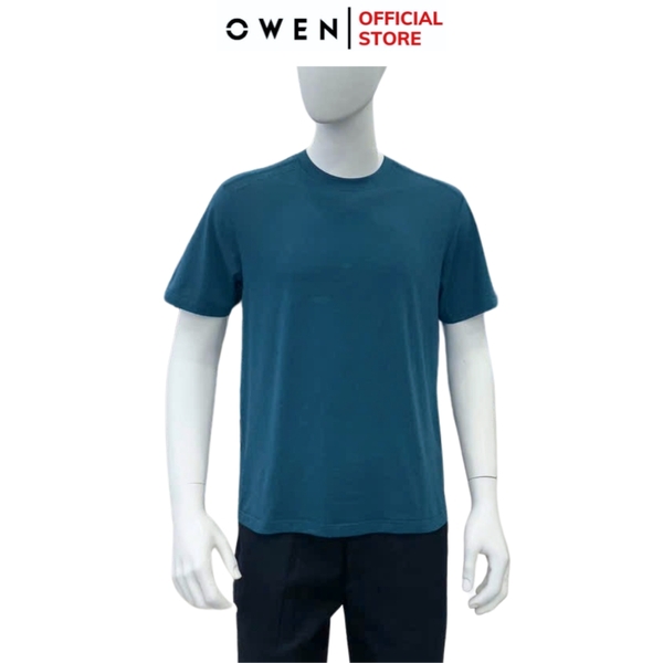 Áo Thun Nam Tay Ngắn Không Cổ Owen TSN253675 màu xanh cổ vịt dáng relax fit cổ tròn chất liệu cotton modal
