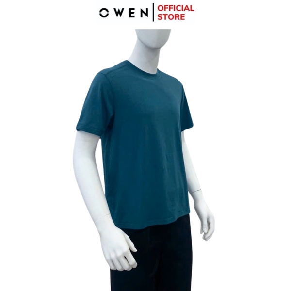 Áo Thun Nam Tay Ngắn Không Cổ Owen TSN253675 màu xanh cổ vịt dáng relax fit cổ tròn chất liệu cotton modal