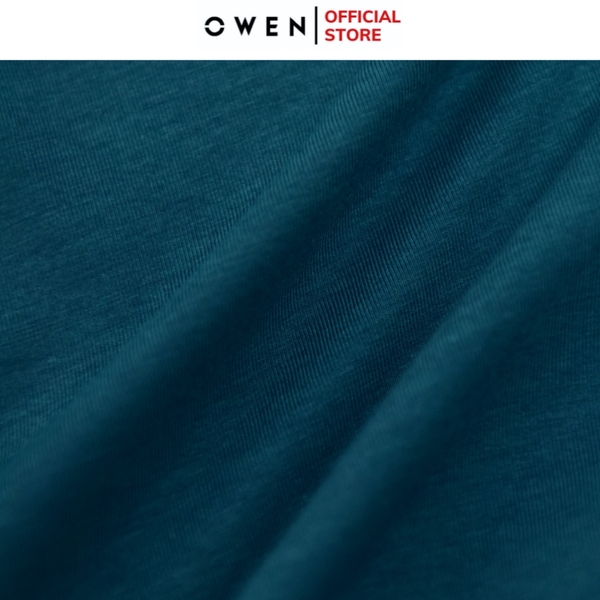 Áo Thun Nam Tay Ngắn Không Cổ Owen TSN253675 màu xanh cổ vịt dáng relax fit cổ tròn chất liệu cotton modal