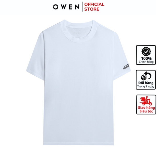 Áo Thun Nam Tay Ngắn Không Cổ Owen TSN253676 màu trắng dáng relax fit cổ tròn chất liệu cotton modal