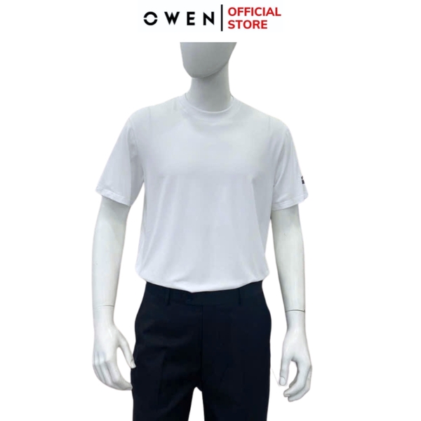 Áo Thun Nam Tay Ngắn Không Cổ Owen TSN253676 màu trắng dáng relax fit cổ tròn chất liệu cotton modal