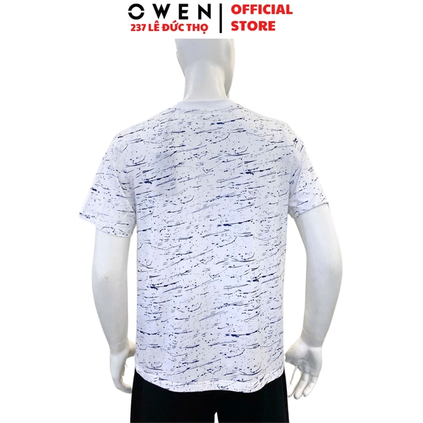 Áo Thun Nam Tay Ngắn Không Cổ Owen TSN253679 màu trắng in họa tiết dáng suông cổ tròn Chất liệu cotton